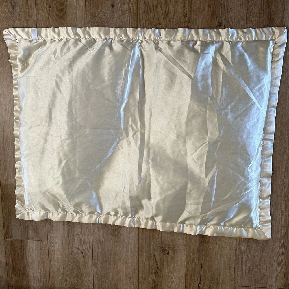 HB Beige‎ White Checkered Plush Satin Trim Back Baby Blanket Lovey Blanky 37x29